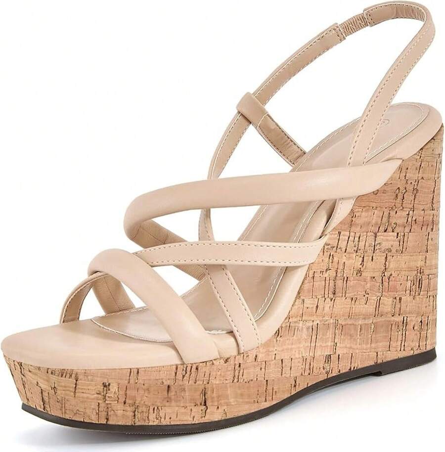 Women Platform Wedge Sandals Cork Slingback Wedges Espadrilles Heels Summer Fashionable Shoewear - Be - Xem 1
