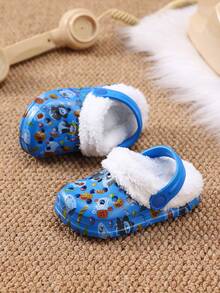 1 Pair Halloween Ghost Print Boys Comfortable Fashion Versatile Thermal Lined Warm Clogs - Royal Blue - View 1