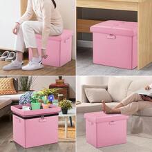 Storage Ottoman Foot Rest Stool With Lock & Handles Fireproof Folding Leather Footstool Bench With Storage  For Living Room Bedroom Home Office Dorm 17x13x13in Pink - 粉色 - 查看 6