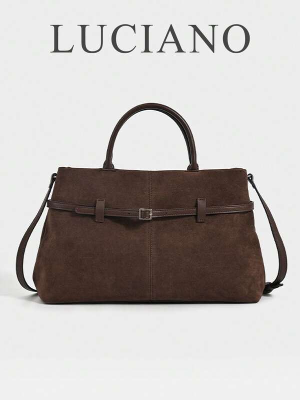 Bolsa feminina, cor café, estilo francês retrô em camurça, bolsa de mão sofisticada com fivela, bolsa transversal de camurça com grande capacidade, ideal para profissionais, fashionistas e mulheres em geral. Perfeita para o dia a dia, viagens, encontros e passeios. Tamanho médio.