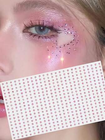 2mm Pink Face Gems, Hair Gems, Eye Corner & Eyebrow Gems, Diamond Sticker Decals