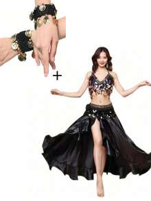 1 Pair Belly Dance Metal Coin Bracelet Belly Dance Wrist Ankle Cuff Bracelet Chiffon Gold Coin Belly Dance Accessories - Multicolor - View 26