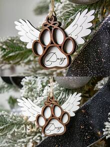 Personalisierter Namens-Haustier-Gedenkschmuck, Haustier-Gedenkgeschenk, Haustier-Beileidsgeschenk, personalisierter Hundeornament, Katzen-Weihnachtsornament, Hunde-Gedenkgeschenk, Pfoten-Erinnerungsornament für Haustierliebhaber, individueller Name, hölzerner Haustier-Gedenkornament, Weihnachtsgeschenkzubehör