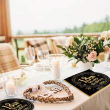 Gold-Stamped 18th Birthday Happy Patterned Tissue Paper. Disposable Printed Table Napkins For Party And Gathering, 20 Pieces.