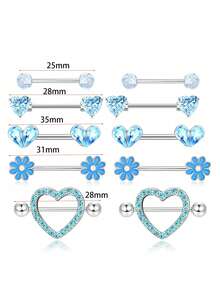 10 件/套性感可爱粉色乳头环不锈钢镀金蝴蝶链花 14G 乳头穿孔首饰女士乳头杠铃环心形乳头钉适合约会派对佩戴情人节、妈妈、母亲、母亲节、礼物