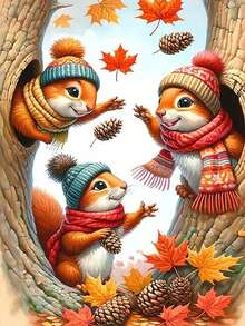 1pc DIY Diamond Painting - Squirrel, Full Drill, Home Decor, 30*40cm/40x50cm - Multicolor - View 1