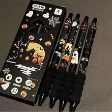 4 Pieces, Halloween Cute Student Style Brush Pen With Highly Attractively Ins Style, Black Ink Pen With ST Head, Halloween Gift
