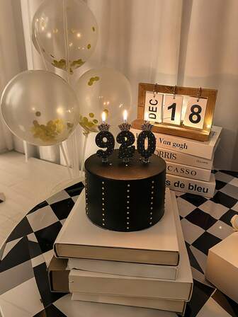 1 件黑色和金色皇冠数字蜡烛，菱形纹理，优雅氛围，男士生日派对蛋糕装饰插件，女王主题生日派对