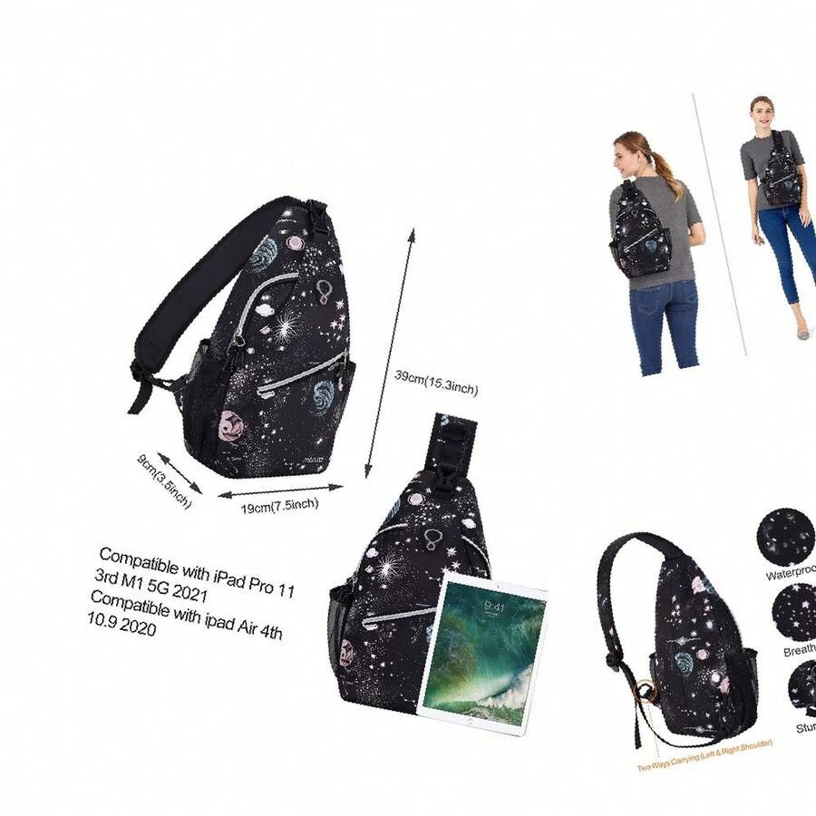 Mochila Sling de Viaje y Senderismo en Estilo Casual - Negro Galaxia, Poliéster Ligero para Adultos - ‎Base Negro Galaxia - Ver 1