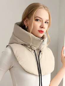 1pc Polyester Balaclava Hat Hooded Shawl Cap - Winter Cold Protection Drawstring Closure Unisex Cloak Hat, Neck Zippper Drawstring Coat Scarf Short Tank Top New Year Occasion Theme, Featherless