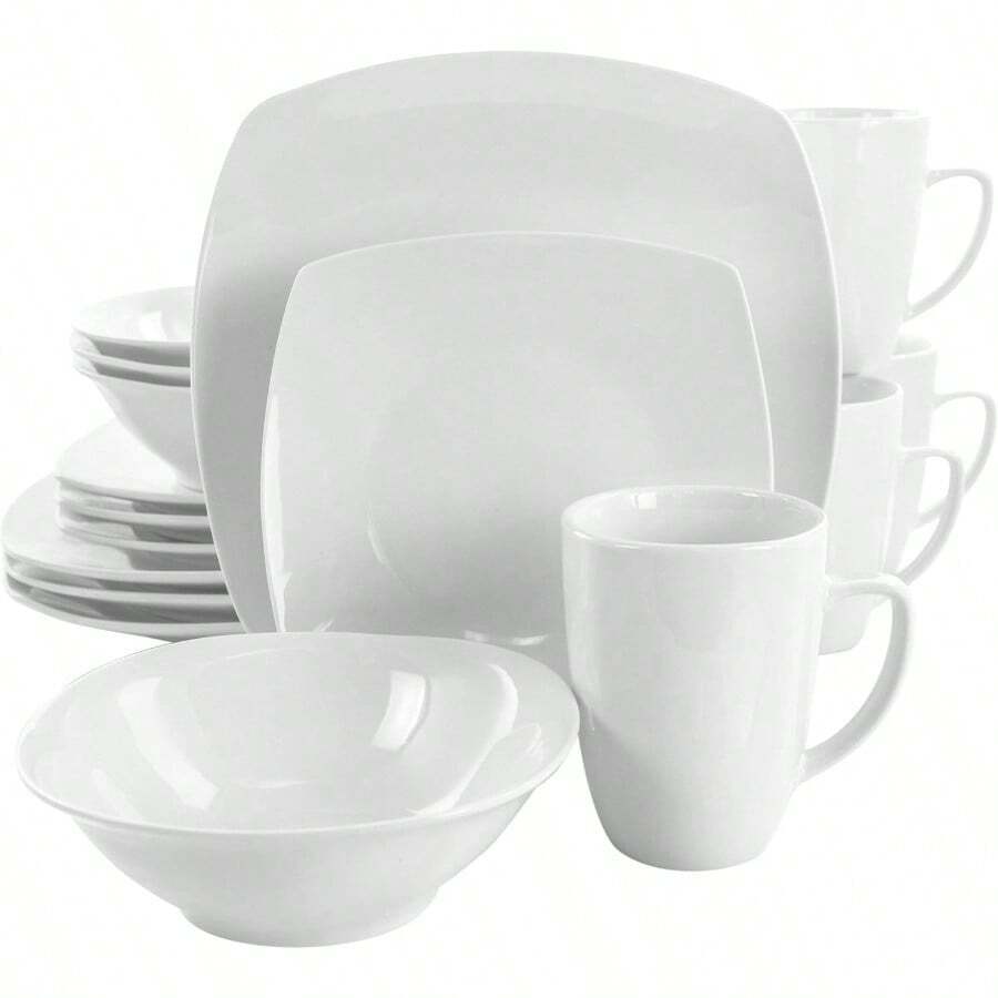 Juego de vajilla cuadrada de porcelana blanca de 16 piezas Hayes - Blanco - Cuadrado 2 - Ver 1