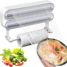 3-Layer Magnetic Multifunctional Wall-Mounted Storage Box, Multifunctional Plastic Film Cutter With Paper Holder, Household Non-Porous Storage Rack For Oil Paper, Tin Foil Paper, Baking Paper, Towels And Roll Paper, Home Storage Box And Storage - White - View 3