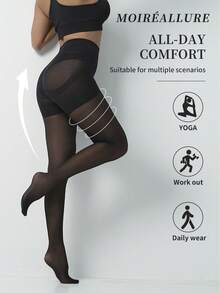 1 Pair Of Everyday Commuting Pantyhose With Tummy-Control And Butt-Lifting Features Tights, Cozy - Black - View 6