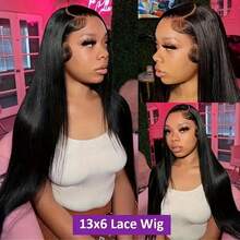 bling hair 13X6 13x4 HD Lace Frontal Perücke Echthaar Gerade 4x4 Lace Closure Perücken Brasilianisches Remy Vorgezupfte Perücken Für Frauen 180% Dichte - Natural Black - Übersicht 7