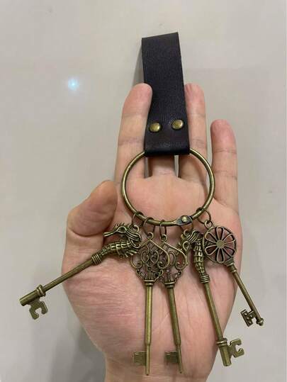 1 chiếc móc khóa da PU cổ điển kèm chìa khóa, thích hợp cho thắt lưng thời Trung cổ, Phục hưng, thời Viking, dùng làm phụ kiện hóa trang, chìa khóa kho báu.
