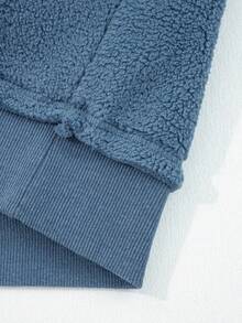 Acelitt Winter Women's Solid Color Plush Off Shoulder Bat Sleeve Patchwork Casual Round Neck Sports Shirt