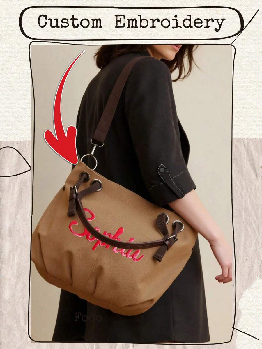 Personalizowana haftowana torba vintage, damska torebka do pracy, przenośna torba płócienna o dużej pojemności, torba szkolna dla studenta, modna torebka, minimalistyczna, codzienna torba płócienna, duża pojemność torby do pracy, uniwersalna płócienna torba na ramię, damska torebka codzienna, torba na ramię w stylu retro, duża pojemność torby na ramię, odpowiednia na codzienne wyjścia, prezent dla rodziny, przyjaciół, dziewczyny, duża pojemność torby na ramię