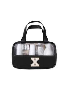 1pc Transparent PVC Makeup Bag, Multifunctional Letter Travel Pouch, Waterproof Letter Bag With Minimalist Letter Stickers, Large Capacity Toiletry Bag, Travel Organizer, Cosmetic Bag, Beach Bag, Travel Essentials, Student Supplies, Dorm Necessities, Bathroom Storage, Home Decor, Gift For Girlfriend, Teacher, Mom, Girlfriend, Halloween Gift, Christmas Gift, Autumn/Winter Essential, Autumn Decor, Bedroom Decor