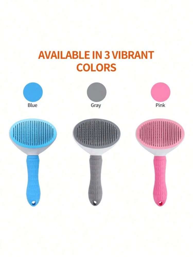 1pc Dog Brush, Cat Brush, Flea Comb, Automatic Cleaning Brush, Pet Grooming Brush, Pet Massage Brush, Shedding Grooming Brush, Mat Breaker Tool, Dematting Comb, Automatic Hair Removal Brush, Pet Cleaning Tool, Hair Collection Label, Dog Brush, Cat Brush, Pet Hair Collector Comb, Animal Accessories, Pet Supplies - 彩色 - 查看 1