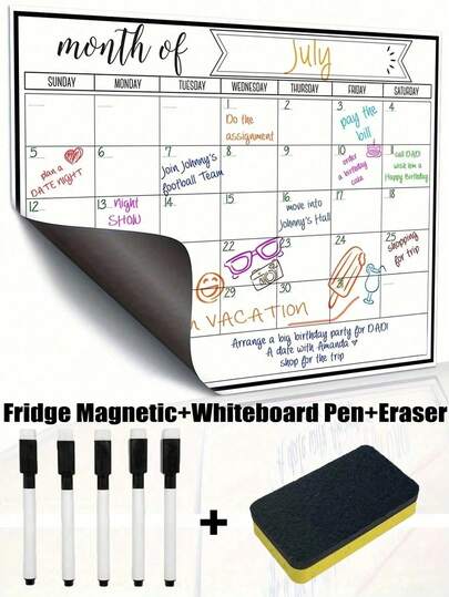 Erasable Magnetic Refrigerator Calendar, Magnetic Whiteboard Calendar, Monthly Family Planner Memo Menu Magnetic Calendar, Refrigerator Calendar, Magnetic Erasable Calendar, Kitchen Decor, Refrigerator Monthly Planner, Refrigerator Accessories, For Chores List And Menu Planning (Multiple Sizes)