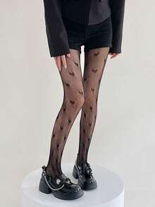 1 pereche dresuri plasă cu model gotic de inimă - dresuri negre din plasă grunge Y2K pentru ținute edgy