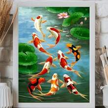 1pc Vibrant Koi Fish And Lotus Flower Canvas Wall Art - Abstract Wall Mural Decor, Suitable For Porch, Bedroom, Living Room - High Definition Printing, Frameless Modern Home Decor