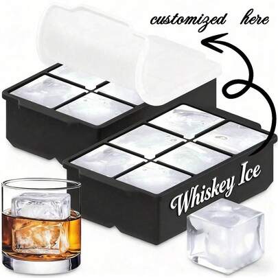 Customizable Black Silicone Ice Tray With Stackable Lid -2-Inch Large Ice Cubes For Whiskey And Cocktails - A Must-Have Utensil For Personalized Halloween Parties - Ice Cream Ice Cube Mold