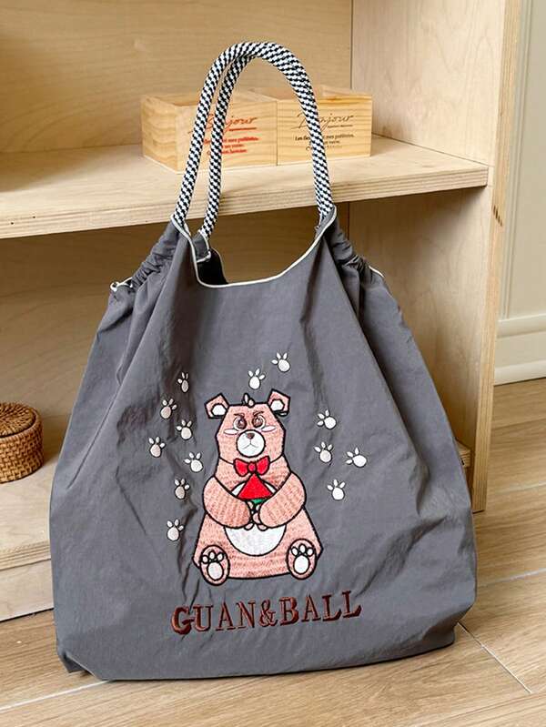 1 Stück Dumbo Bär grauer Nylon Einkaufstasche, geeignet für Reisen, Einkaufen, Pendeln, Schule, Zuhause, Partys, Studenten, Frauen, Schulter- & Umhängetasche, wasserdichter Segeltuch Shopper