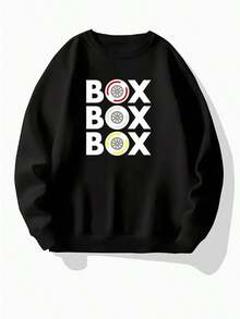 Men's Casual Crew Neck Hoodie With Box Box F1 Tyre Drawing, Polyester 95% Spandex 5%, Medium Stretch Knit Fabric, Long Sleeve Pullover For Outdoor Sports, Y Gift For Teens And Students,Fall Hoodies,Men's Fall Clothes,Street Wear,Halloween,Mens Hoodies,Y2k Clothes,Jesus Hoodie,Thanksgiving Day,Nightmare Before Christmas,Christmas - màu đen - Xem 1