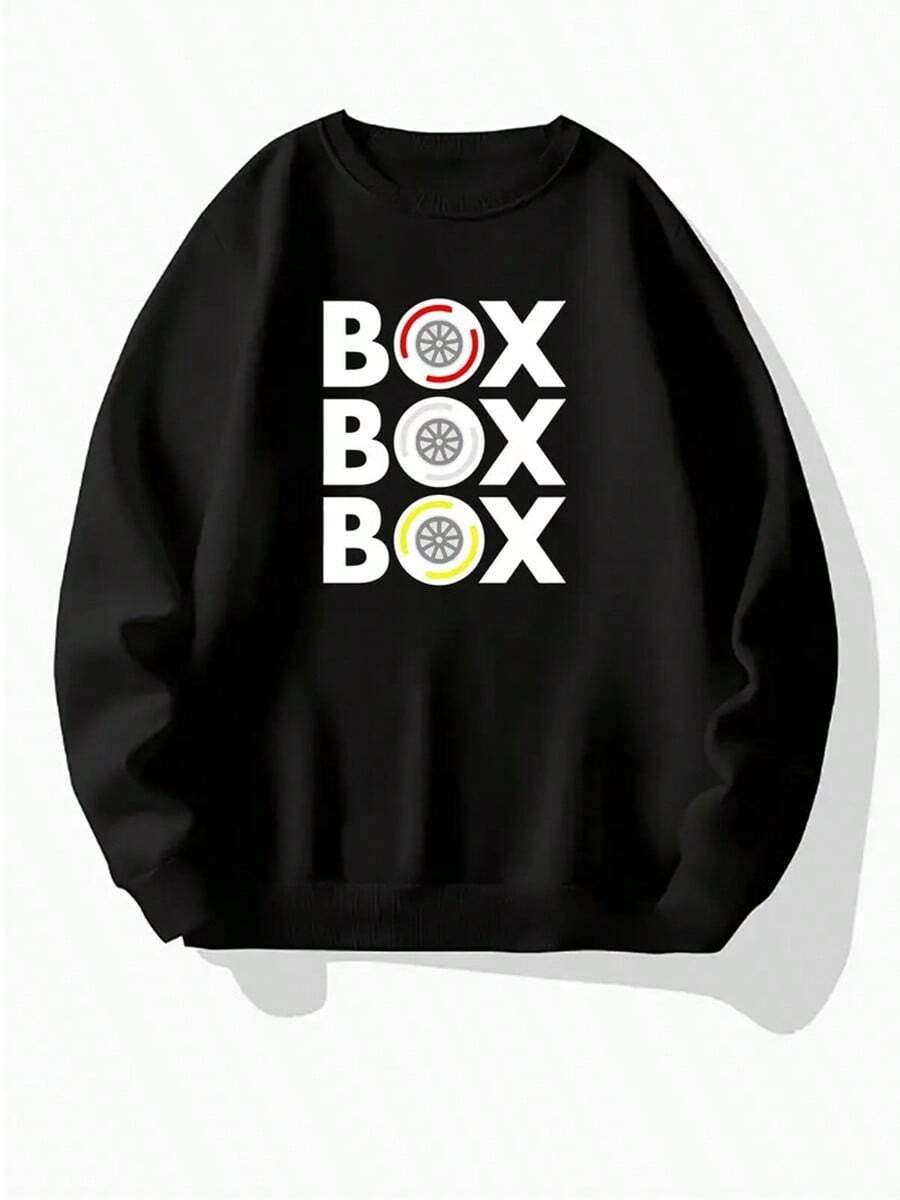 Men's Casual Crew Neck Hoodie With Box Box F1 Tyre Drawing, Polyester 95% Spandex 5%, Medium Stretch Knit Fabric, Long Sleeve Pullover For Outdoor Sports, Y Gift For Teens And Students,Fall Hoodies,Men's Fall Clothes,Street Wear,Halloween,Mens Hoodies,Y2k Clothes,Jesus Hoodie,Thanksgiving Day,Nightmare Before Christmas,Christmas - màu đen - Xem 1