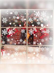 137pcs/4 Sheets Classic White Snowflake Window Decoration Sticker - Reusable Static Cling Window Sticker, Semi Glossy Christmas Decoration For Home And Office Glass Surfaces, Double Sided Christmas Refrigerator And Window Sticker, White Snowflake Static Glass Sticker, Holiday Decoration,Christmas