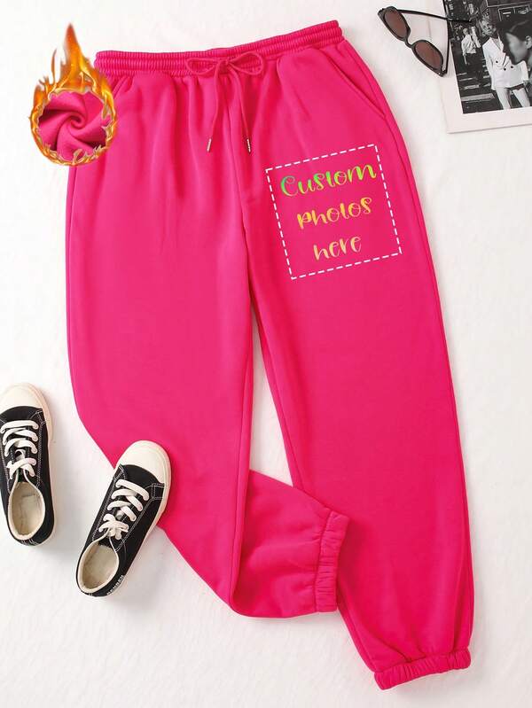 Autumn And Winter Fashion Sports Trousers, Custom Photo T-Shirts, Add Your Own Text And Pictures (Couple Photos/Girlfriend Photos/Family Photos/Selfies/Pet Photos/Friend Photos/Party Photos) To Design Your Own Personalized Sports Jogging Drawstring Trousers