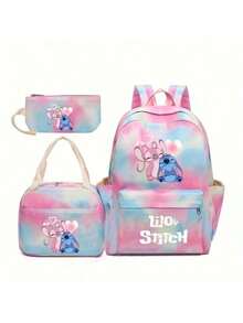 Stitch School Bag Large Capacity Backpack Starry Sky Print Cartoon Outdoor Backpack, Large Capacity Makeup Organizer Makeup Case,For Lipstick,Brush,Skincare,Mobile Phone, Coin, Small Items, For Home,Gift,Vacation And Festival Halloween Christmas Multifunctional Use