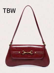 1pc Retro Multiple Hoop Decor Shoulder Underarm Bread Bag, Suitable For Date, Street, Party - Burgundy - View 1