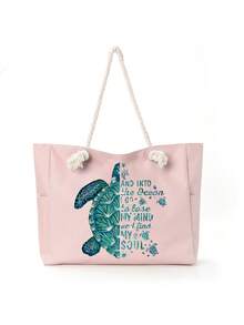 1pc Large Printed Beach Tote Bag With Zipper, Summer Girls Tote Bag, Pool Vacation Storage Bag, Large Capacity Shoulder Bag, Multiple Usage Scenarios, Suitable For Beach Sunbathing, Picnic, Camping, Travel, Gym, Pool Bag, Beach Bag, Weekend Bag Reusable Shopping Bag Or Daily Commuting - Multicolor - View 12