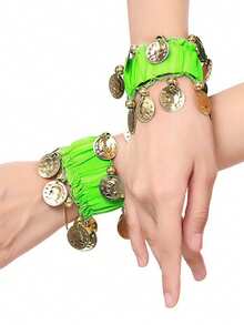 1 对肚皮舞手链波西米亚风硬币流苏袖口手链手镯弹性手链角色扮演珠宝服装配饰万圣节配饰女士女孩 - 彩色 - 查看 11