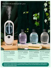 Un diffuseur d'arômes intelligent blanc, diffuseur d'huiles essentielles pour la maison au design minimaliste et moderne, avec 5 modes de fonctionnement et un éclairage ambiant romantique et coloré. Rechargeable par USB. Disponible avec un choix de sets d'huiles essentielles parfumées de 1 ou 3 bouteilles. Convient pour les chambres à coucher, les salons, les bureaux, les pièces pour animaux de compagnie et la désodorisation de la salle de bain. Également idéal comme décoration de fête, décoration d'intérieur ou cadeau de Noël.