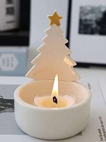 1 件圣诞茶灯架圣诞树形装饰陶瓷小烛台供奉蜡烛台适合节日季节，白色手工陶瓷烛台 - 彩色 - 查看 9