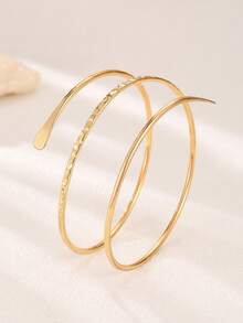 1 chiếc vòng tay hở có họa tiết sóng mịn nhiều lớp rỗng tối giản có thể điều chỉnh, phong cách đường phố - Vàng - Xem 2