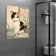 1PC Cute Calico Cat With Collar Sitting On Table With Post Office Next To It.12X16inch And 16x24inch Framed , Classic Wooden Frame, Suitable For Living Room, Bedroom, Bathroom And Other Decorations, Perfect Gifts For Christmas, Halloween And Thanksgiving - 白色 - 查看 5