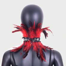 Women Gothic Artificial Feather Scarf Stylish Lace Decor Fake Collar Shawl Vintage Halloween Party Dress Up Cape