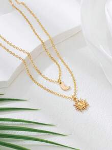 1 pieza Elegante collar de mujer con capas de corazón y cruz de moda, regalo (sin caja)