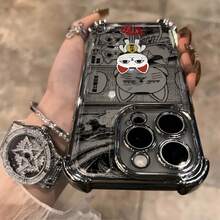 Funda de Teléfono Anime Dibujos Animados Lindo Maneki Neco D-DandadanS Adecuada para 16 15 14 13 12 11 Pro X XR SXMAX 8 Plus Anticaída Transparente Cubierta Trasera Suave, Funda Animal con Gatos que se Ilumina en la Oscuridad y Tiene Correa, Estuche de Carga Inalámbrica,Protección del Teléfono,Brilla en la Oscuridad,Cubierta Ligera,Material Antigolpes,Funda Protectora para Teléfono,Usuarios de,Fans del Anime17 17promax - Plateado - Ver 4