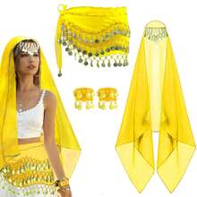 Belly Dance Set Belly Dance Chiffon Hip Scarf, Bandana Wrist Bracelet Dance Accessories With Gold Coins - Multicolor - View 11