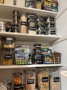 1/3 cuộn (120 nhãn mỗi cuộn) Nhãn dán lọ thủy tinh bảng đen, có thể tái sử dụng, chống thấm nước, màu đen, nhãn lượn sóng, thích hợp để sắp xếp nhà bếp và tủ đựng thực phẩm, tuyệt vời cho các hộp đựng, lọ, gia vị và thực phẩm. - màu đen - Xem 8