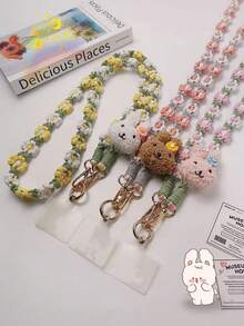 Cordón para teléfono móvil cruzado que se puede llevar, tejido a mano con flores, accesorio de moda para mujer, pequeño y fresco, bolsa de compras, senderismo, viaje, correa para el hombro, funda para teléfono universal con abejita