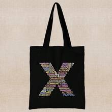 Grand sac fourre-tout à capacité élevée pour le travail, les déplacements, sac de transport avec motif lettre, sac en canevas, sac d'épaule pour les livres de l'université, sac de courses léger