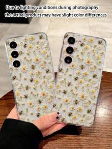 1 pieza Funda de teléfono suave y transparente con flor de margarita y abeja, compatible con Samsung Galaxy A04e/12/A13/A14/A34/A50/A52/A53/A54/S21/S22/S23/S24/S25/S25 Ultra, resistente al agua, a los golpes y a los arañazos - transparente - Ver 2