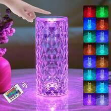 16-Color Rose Ambient Light Crystal Table Lamp RGB Color Changing Night Light,Romantic LED Rose Diamond Touch Lamps For Living Room (Remote & Touch)
