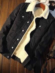 HH Co. Men's Vintage Denim Jacket Fleece Lined Winter Coat Windproof Casual Warm Outerwear - màu đen - Xem 1